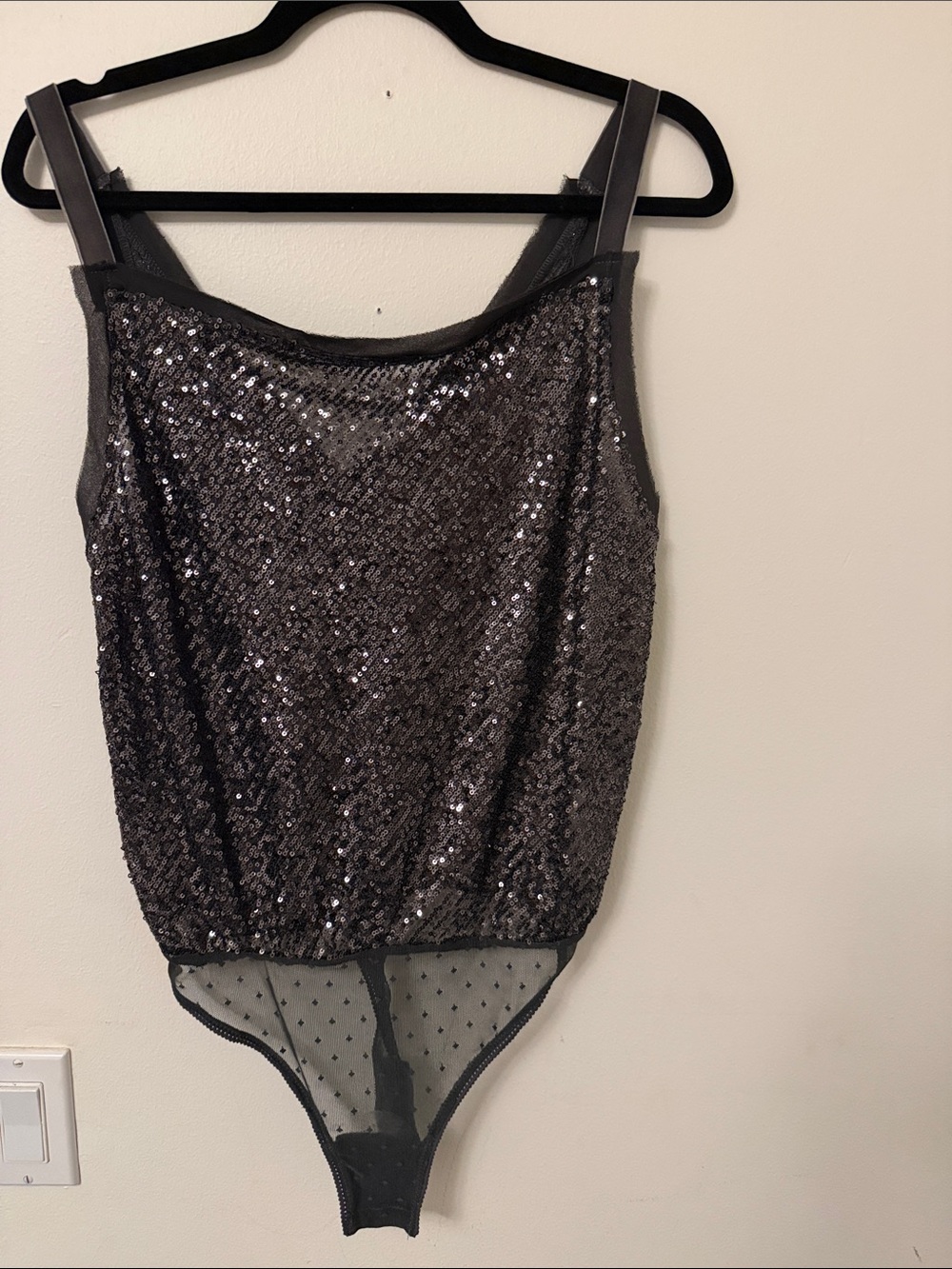 NWT Intimately by Free People  Sequin Mesh Bodysuit Tank Top - Black XS